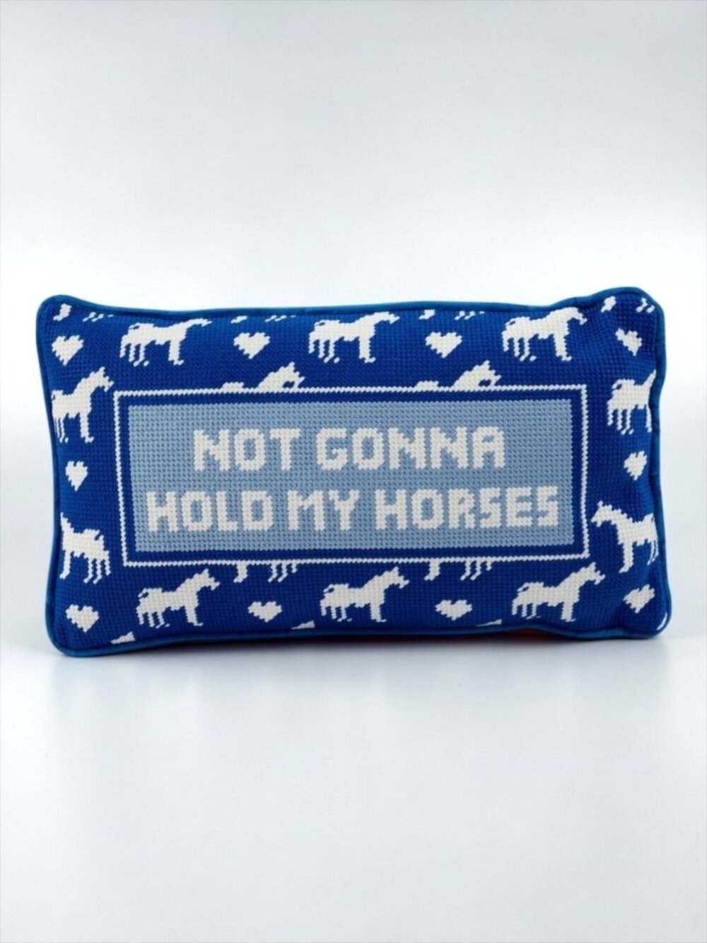 Furbish Studio Not Gonna Hold My Horses Needlepoint Pillow Equestrian NWT